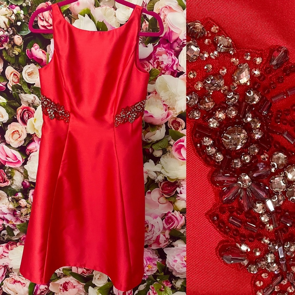 Adrianna Papell Beaded Tomato Red Sleeveless Dress Size 6